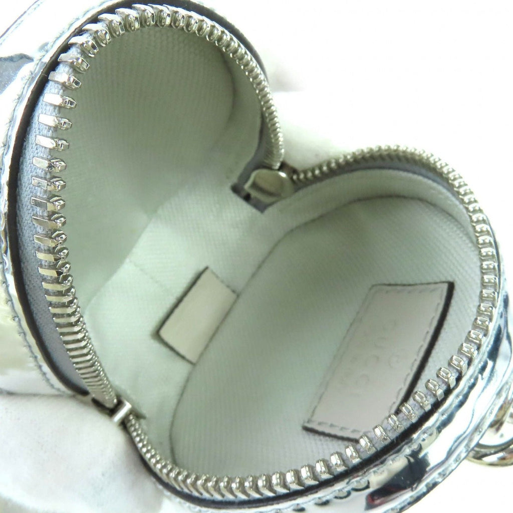 Gucci GG Pattern Patent Leather Round Pouch Silver — view 7