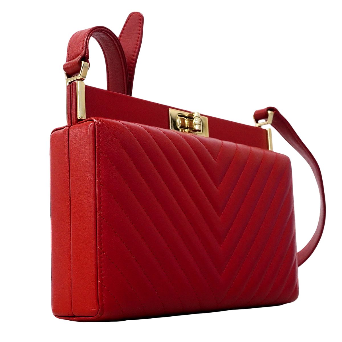 Chanel Shoulder Bag Stitch 2.55 Lambskin Red Champagne Gold — view 2
