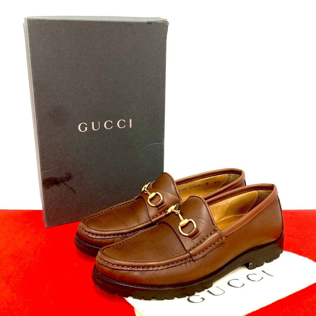Gucci Box Horsebit Leather Loafers Slip on Shoes Brown Handbag