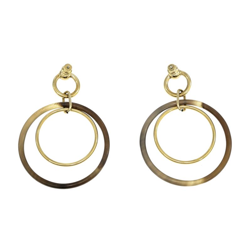 Hermes Amulet Duo Earrings Buffalo Horn Brown Gold Hardware Accessories — view 3