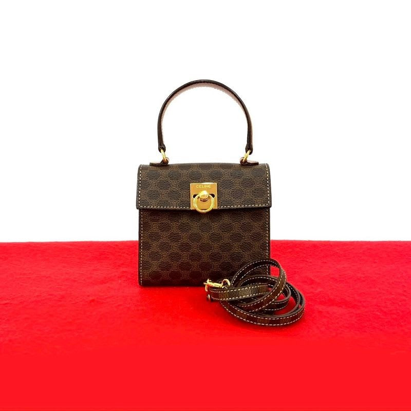 Celine Vintage Macadam Pattern Logo Ring Hardware Leather 2-Way Mini Handbag — view 2