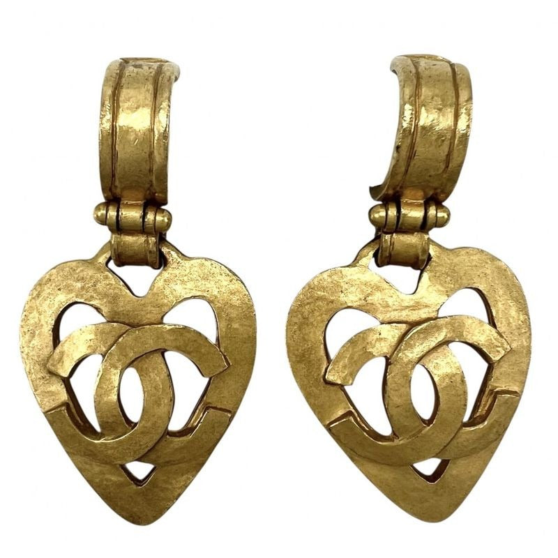 Chanel Earrings Vintage Accessories Coco Mark Heart GP 95