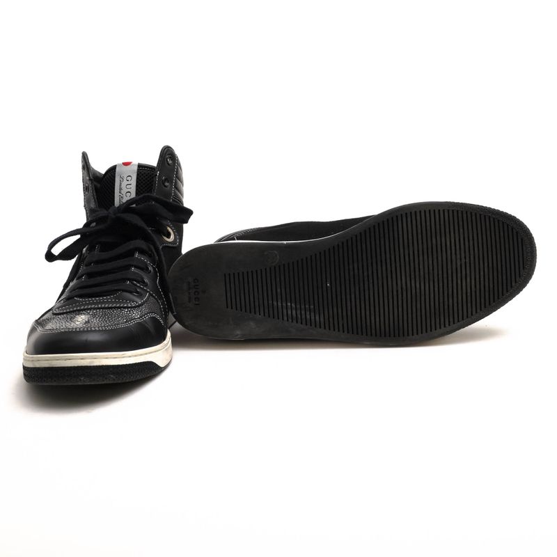 Gucci Shoes Sneakers High Cut Men Cotton Canvas Leather Black — view 7