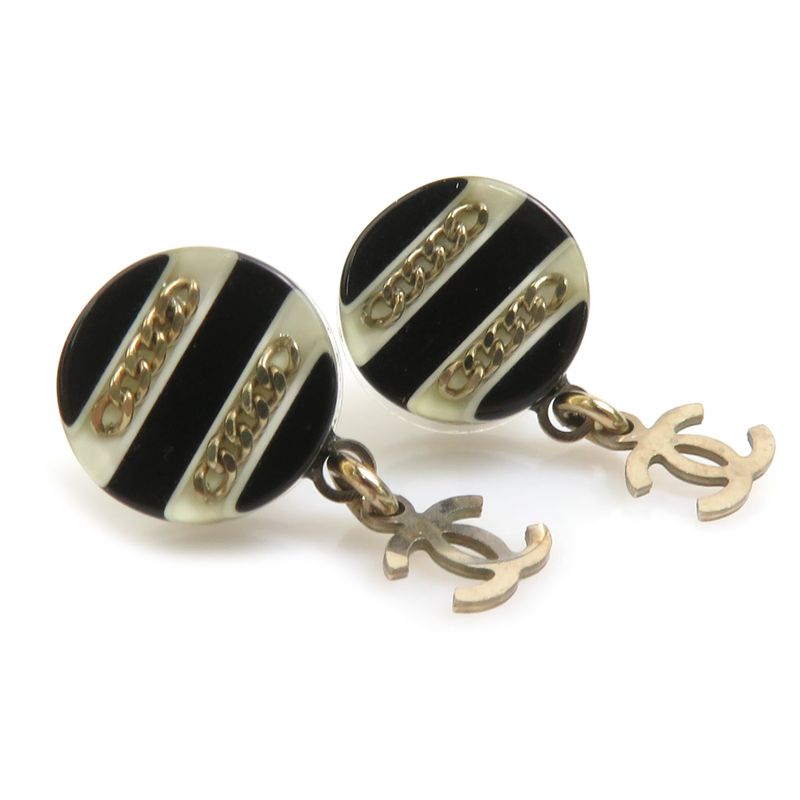 Chanel Classic Black and Gold Chain Earrings — view 3