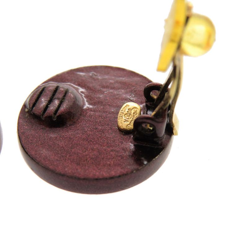 Chanel Coco Mark Button 00 A Leather Metal Pink Earrings Accessories 1638 — view 5