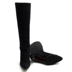 Chanel Long Boots Shoes Women Suede Leather Black High Heel Sole — view 7