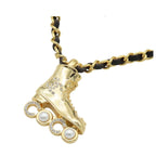 Chanel Pendant Gold Metal Costume Pearl Rhinestone Leather CC Logo Roller