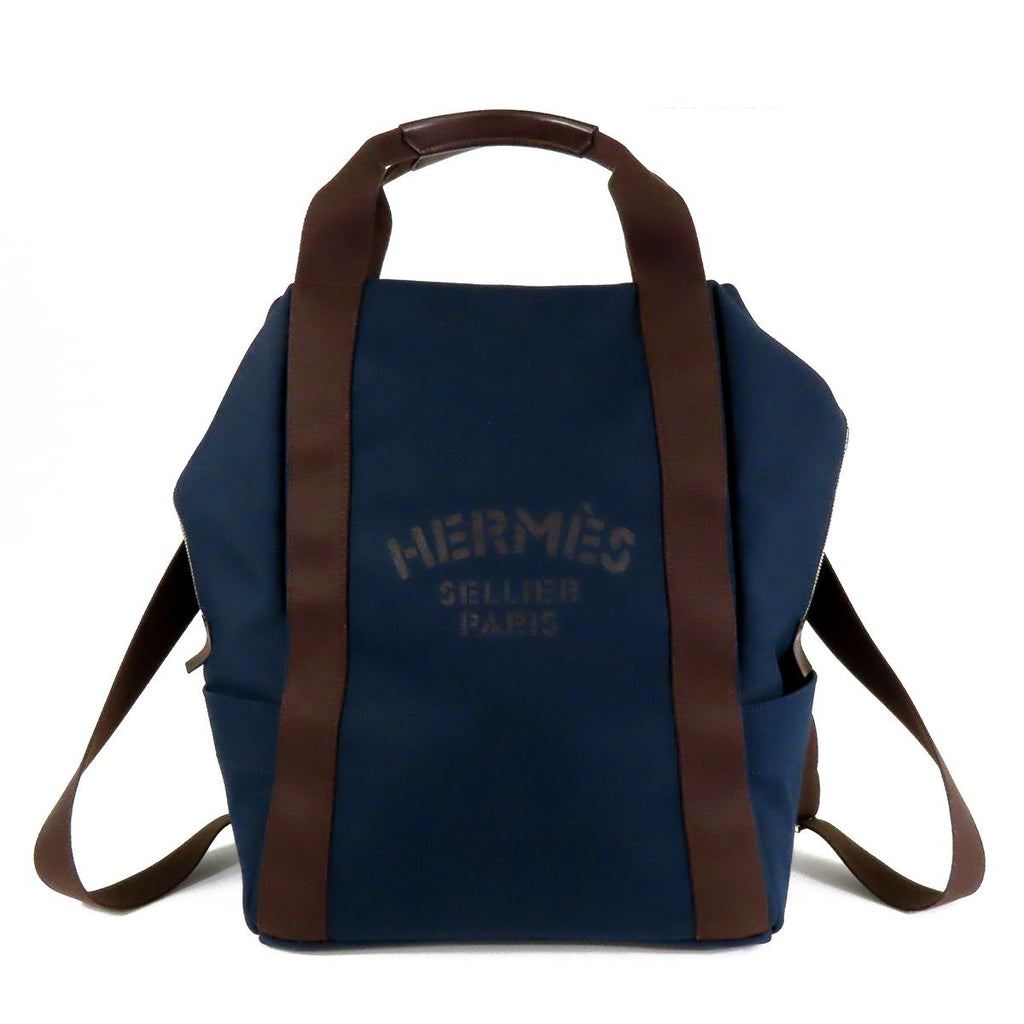 Hermes Sac de Panthere Je Gloom Navy Orange Silver Canvas Backpack