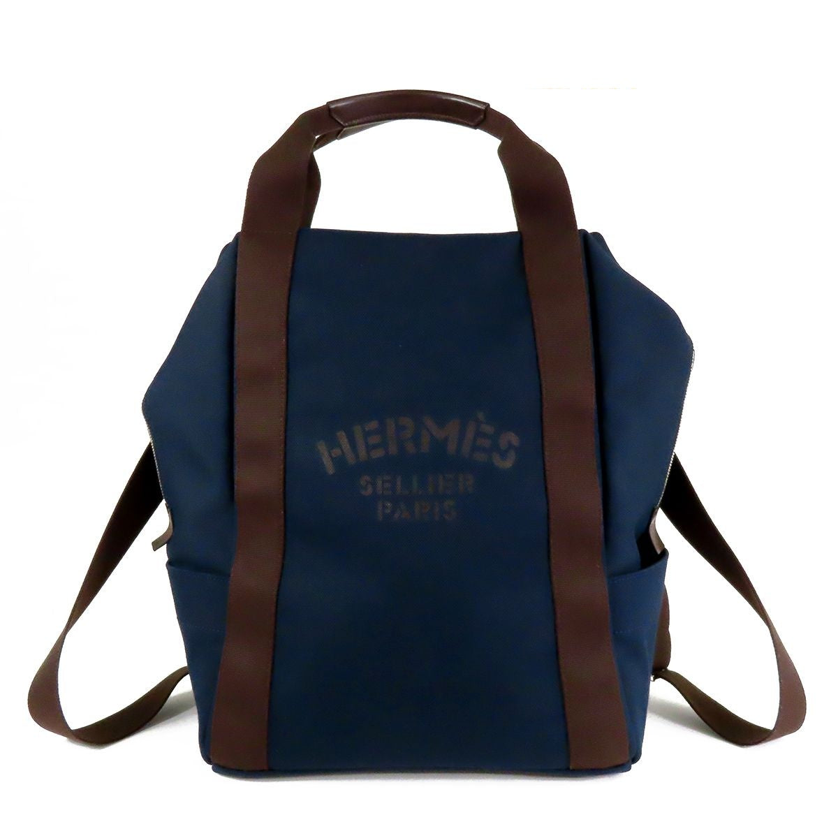 Hermes Sac de Panthere Je Gloom Navy Orange Silver Canvas Backpack