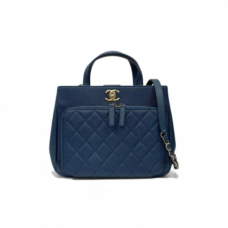 Chanel Blue Gold Business Affinity Caviar Leather Turnlock CC Logo 2-Way