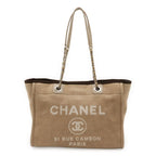 Chanel Deville Medium Tote MM Bag Chain Shoulder Beige Brown