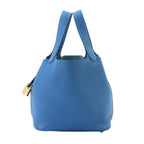 Hermes Picotin Lock 18 PM Hand Bag Taurillon Clemence Blue Zellige Gold
