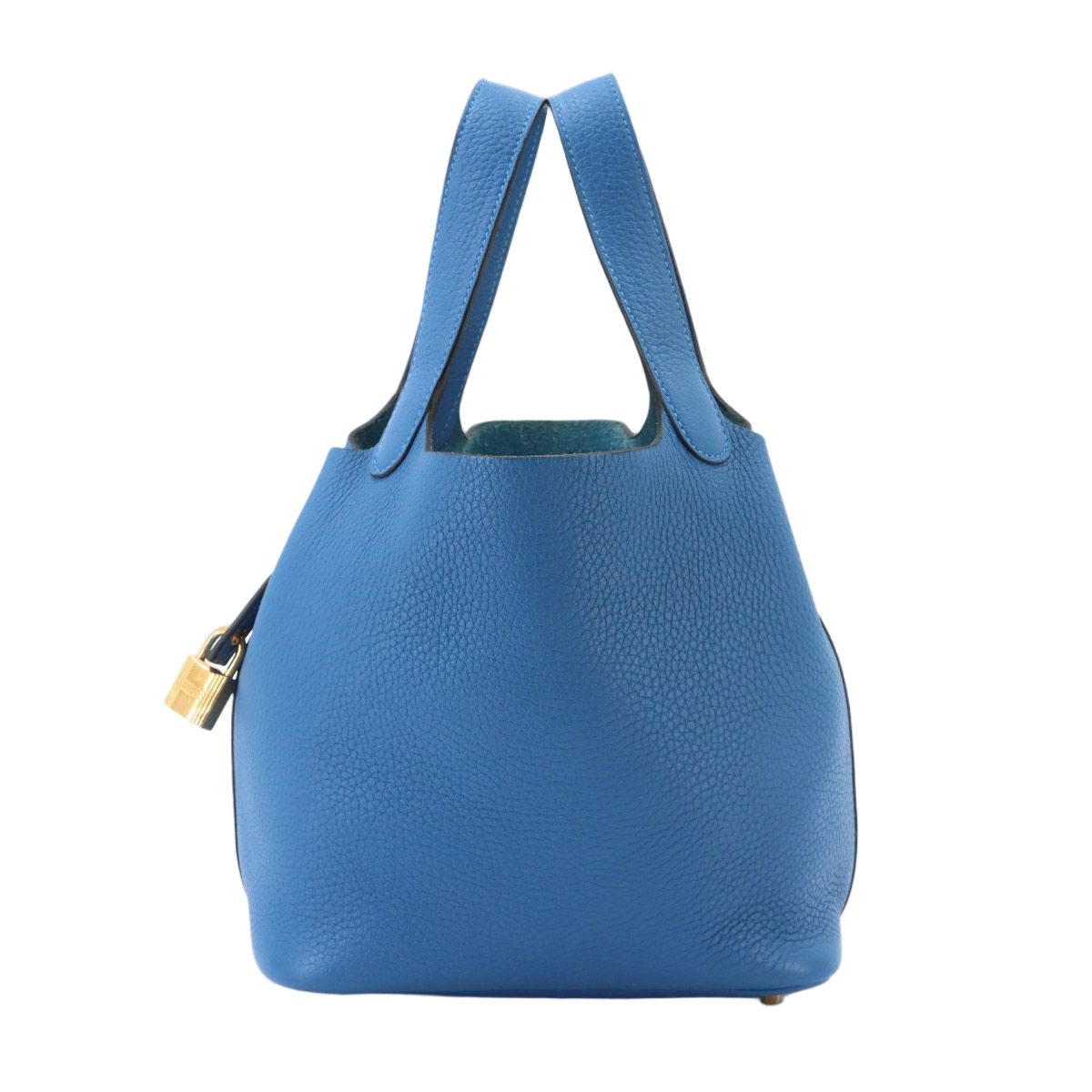 Hermes Picotin Lock 18 PM Hand Bag Taurillon Clemence Blue Zellige Gold