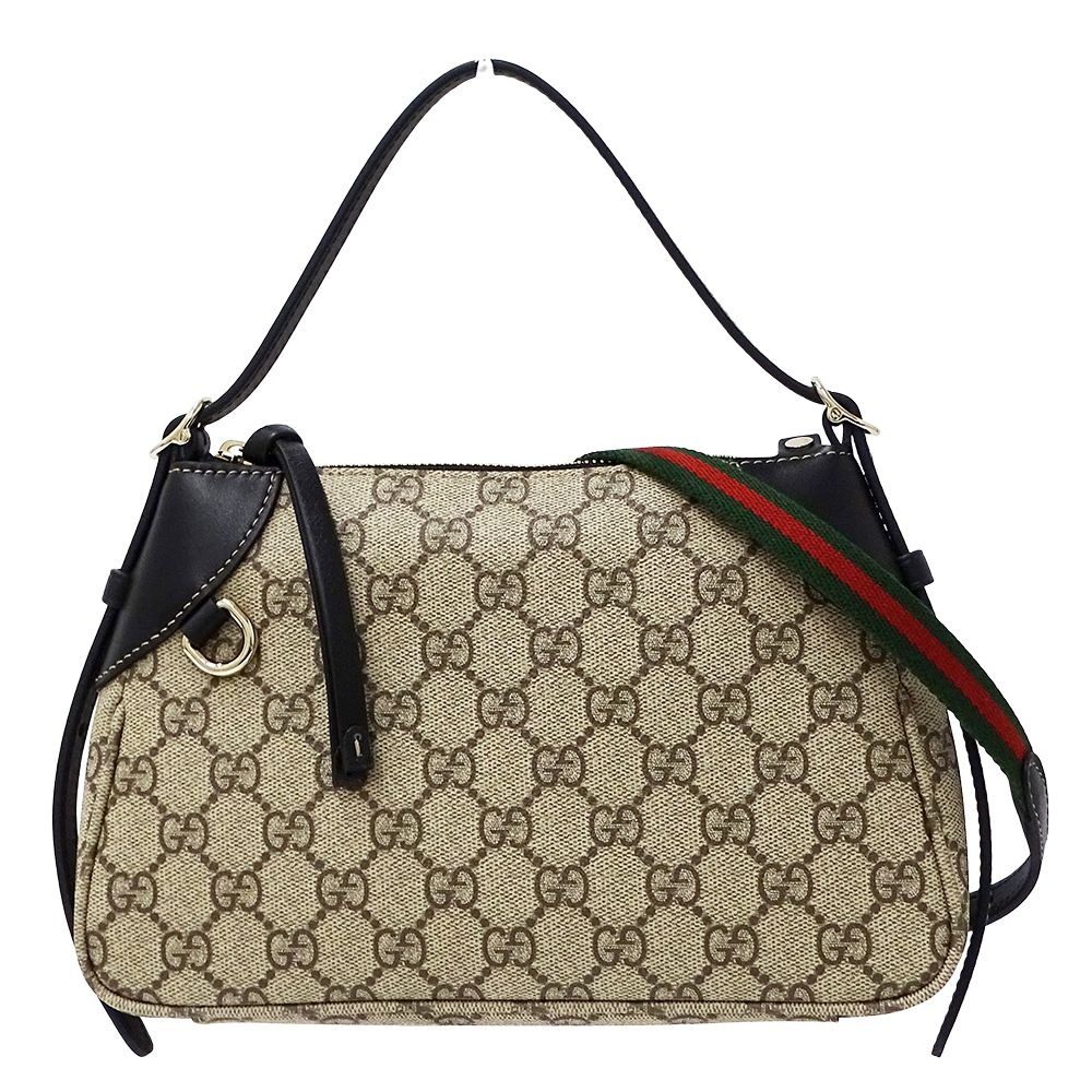 Gucci 2-Way Shoulder Bag GG Emblem Beige Black Pouch Small