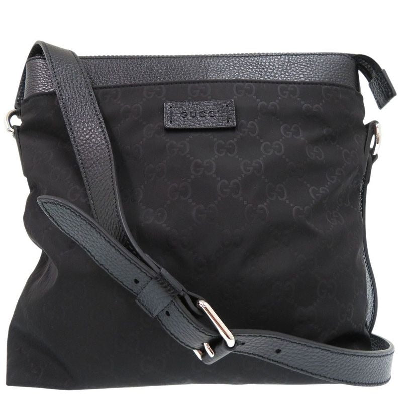 Gucci GG Pattern Guccissima Shoulder Bag Leather Nylon Black