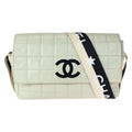 Chanel Vintage Choco Bar CC Logo Off White Black Gold Lambskin Shoulder Bag