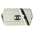 Chanel Vintage Choco Bar CC Logo Off White Black Gold Lambskin Shoulder Bag