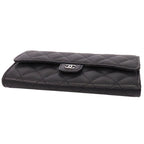 Chanel Classic Long Flap Wallet Black Silver Caviar Leather Quilted — view 3