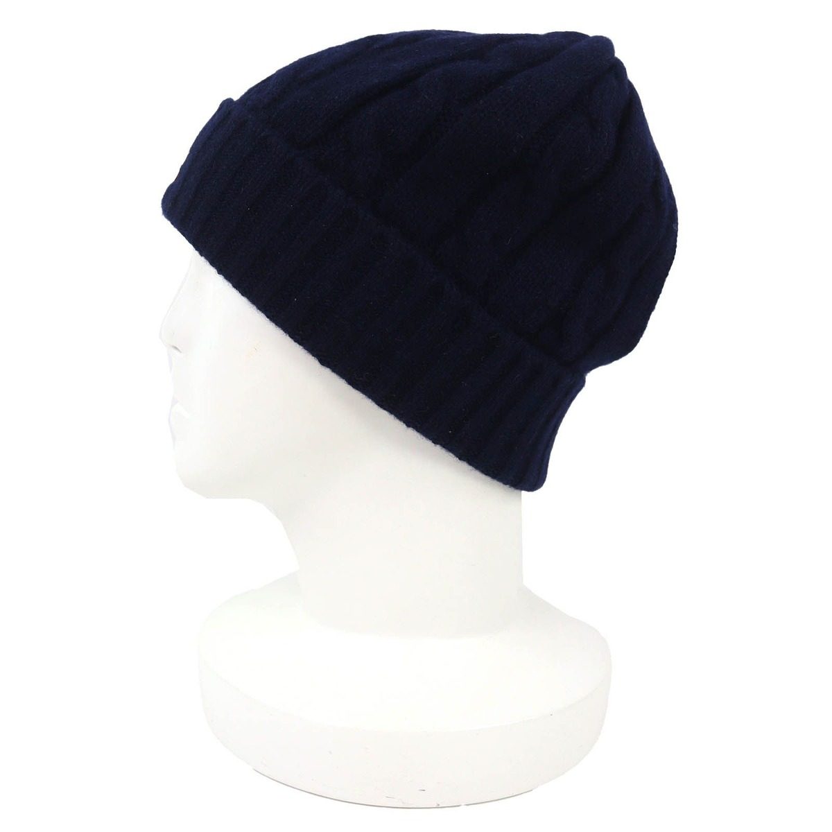 Celine Cashmere Triomphe Embroidery Cable Knit Beanie Cap Navy Sweater — view 2