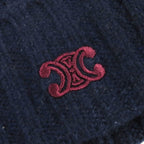 Celine Cashmere Triomphe Embroidery Cable Knit Beanie Cap Navy Sweater — view 6