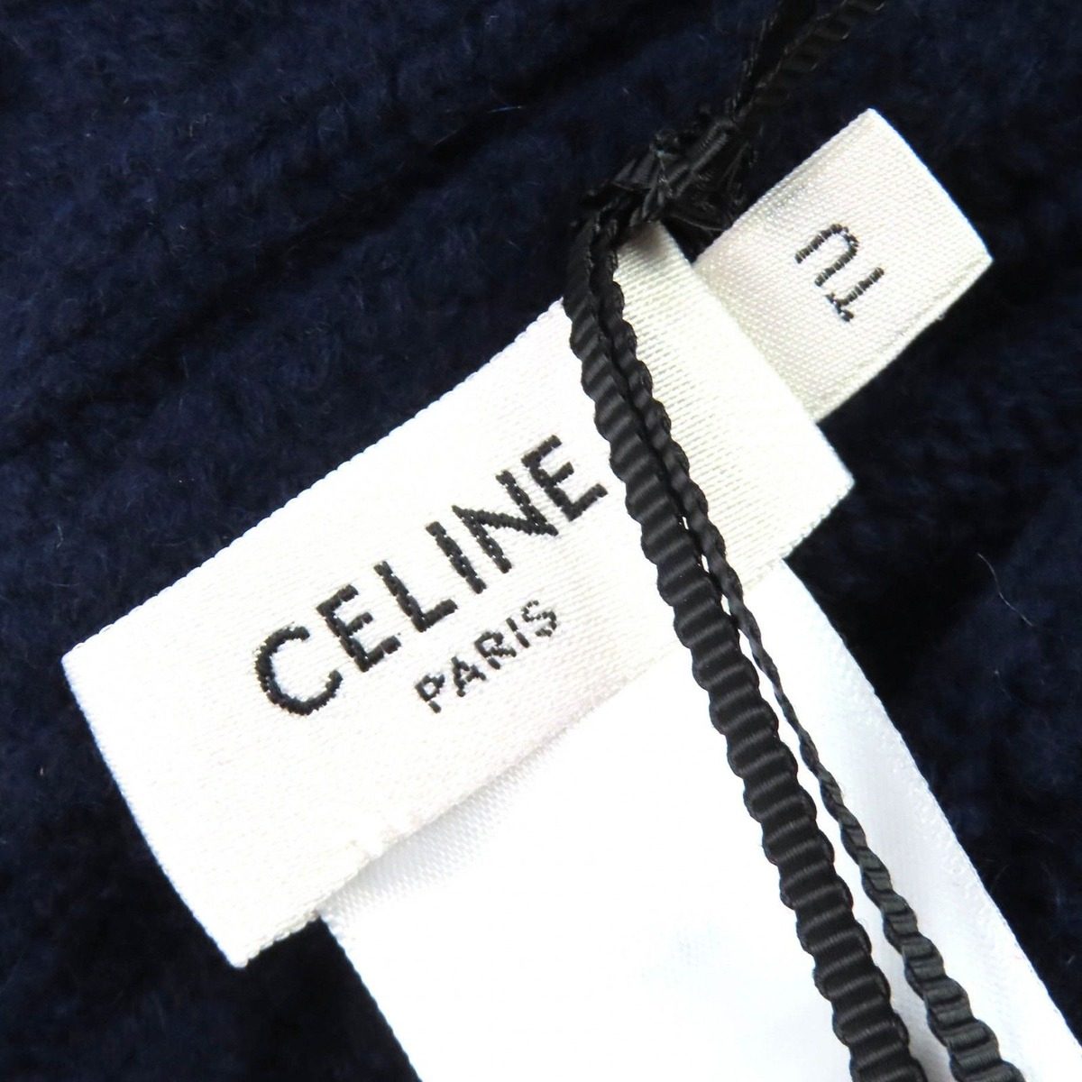 Celine Cashmere Triomphe Embroidery Cable Knit Beanie Cap Navy Sweater — view 7