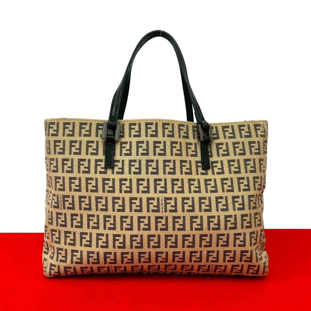 Fendi Zucchino FF Logo Pattern Nylon Leather Mini Tote Beige Black