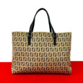 Fendi Zucchino FF Logo Pattern Nylon Leather Mini Tote Beige Black