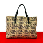 Fendi Zucchino FF Logo Pattern Nylon Leather Mini Tote Beige Black