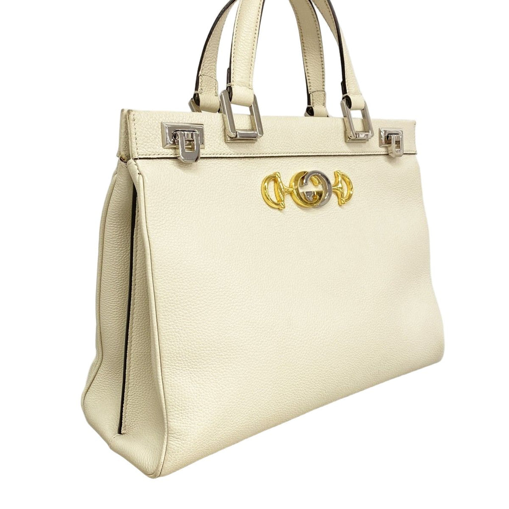 Gucci Handbag Zumi Leather White Gold Silver 2-Way — view 2