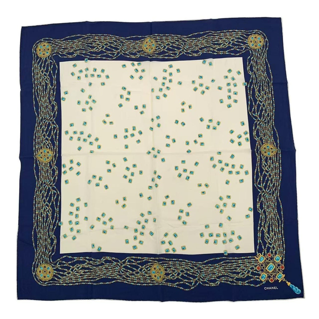 Chanel Scarf Silk Pattern Navy