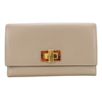 Fendi Bifold Wallet 8 M0308 Peekaboo Leather Beige Glaze Gold Hardware Long