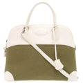 Hermes Bolide 37 Toile Gibesieres Vorsluft Khaki White Handbag 1537