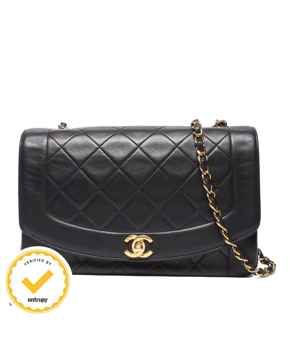 Chanel Chain Shoulder Bag Gold Quilted Lambskin Diana Flap 25