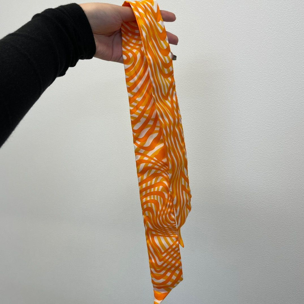 Hermes Twilly Bar Scarf Silk Orange White — view 2