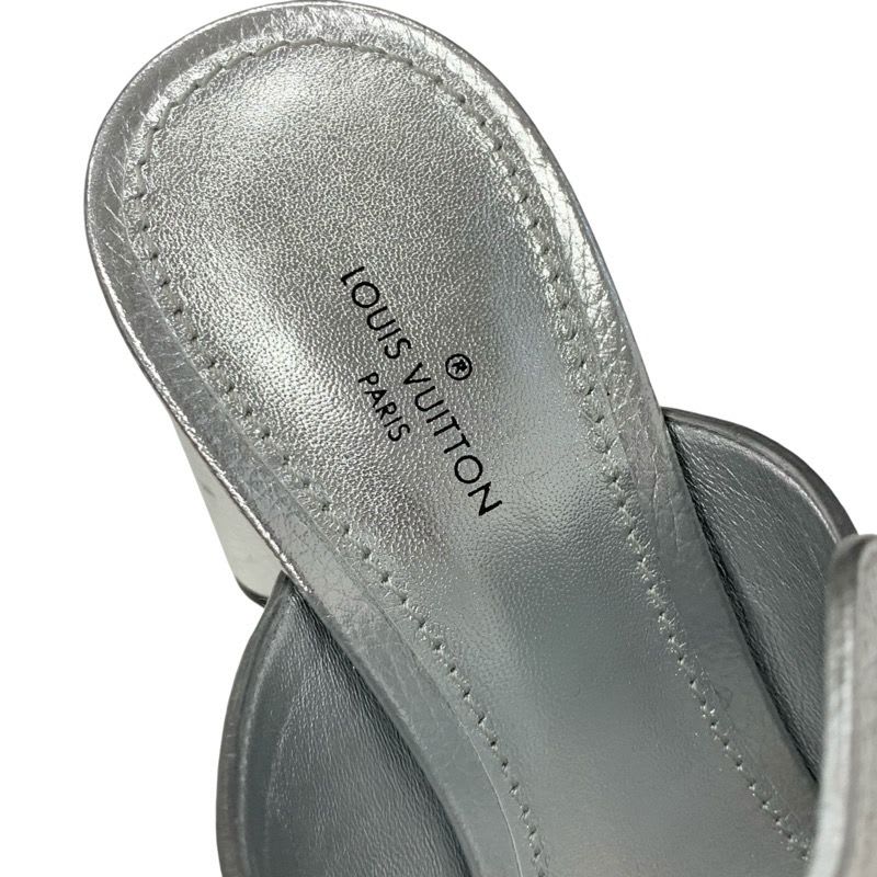 Louis Vuitton Indiana Line Sandals Shoes Leather Metallic Silver Gold Logo — view 7