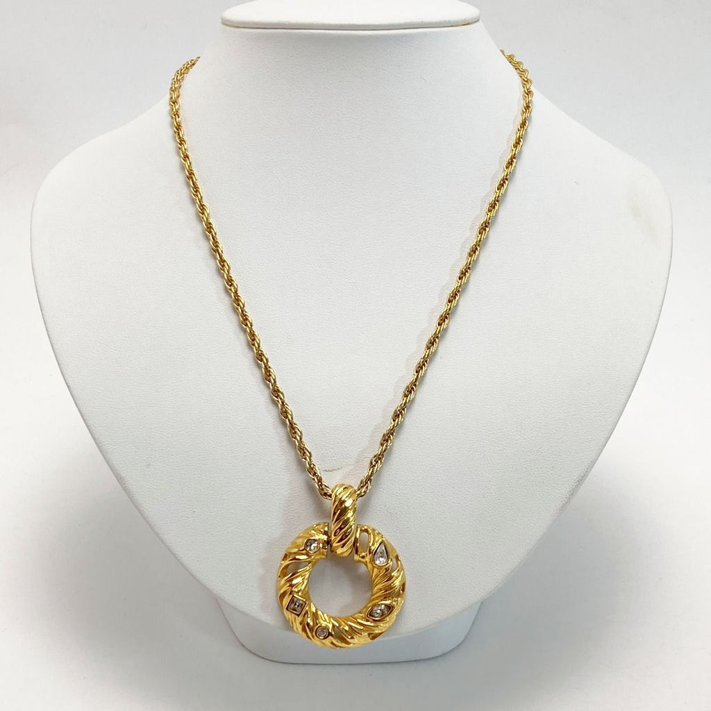 Yves Saint Laurent Twisted Circle Necklace with Stone Gold Plated Vintage — view 4