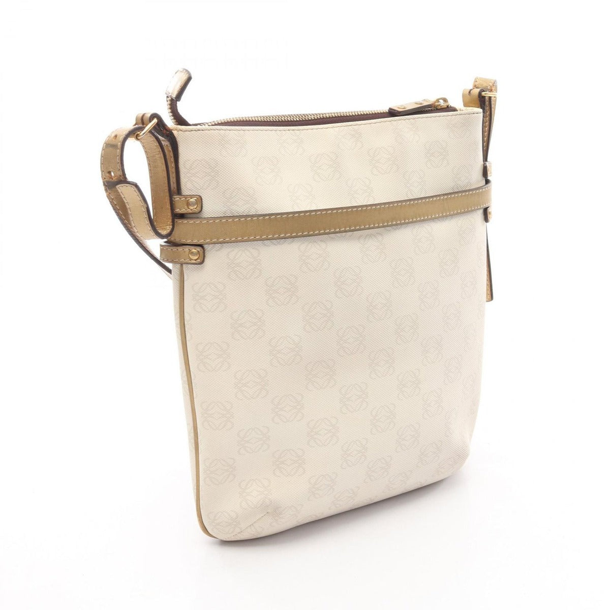 Loewe Shoulder Bag Repeat Anagram White Gold Canvas Leather — view 2