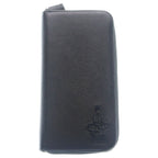 Prada Saffiano Travel Zip Around Wallet Black Leather Silver