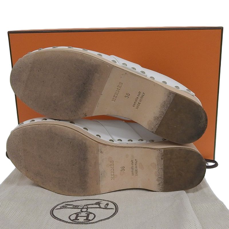 Hermes Karya Leather Sabo Sandals Mules 36 White — view 7
