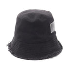 Loewe Hat Frayed Bucket Leather Logo Patch Black Denim — view 2