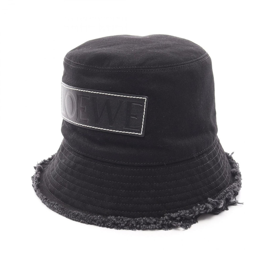 Loewe Hat Frayed Bucket Leather Logo Patch Black Denim