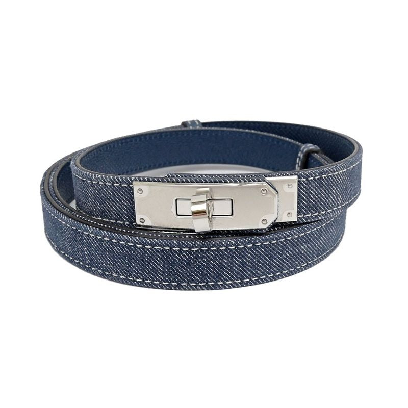 Hermes Kelly Belt 18 Denim Epson Blue Series Silver Hardware