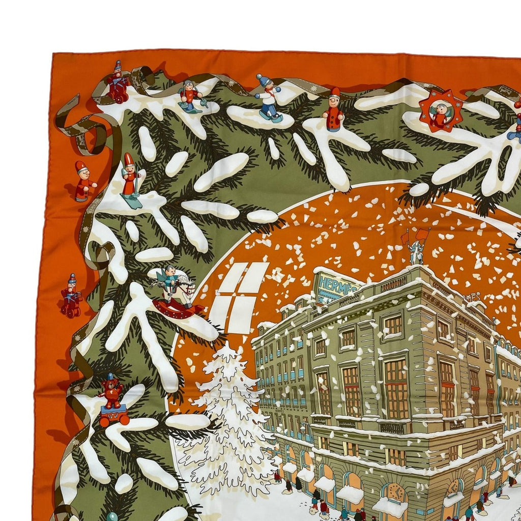 Hermes Scarf Carre 90 Silk Noel Au 24 Faubourg Christmas Orange — view 2