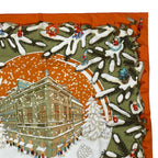Hermes Scarf Carre 90 Silk Noel Au 24 Faubourg Christmas Orange — view 3