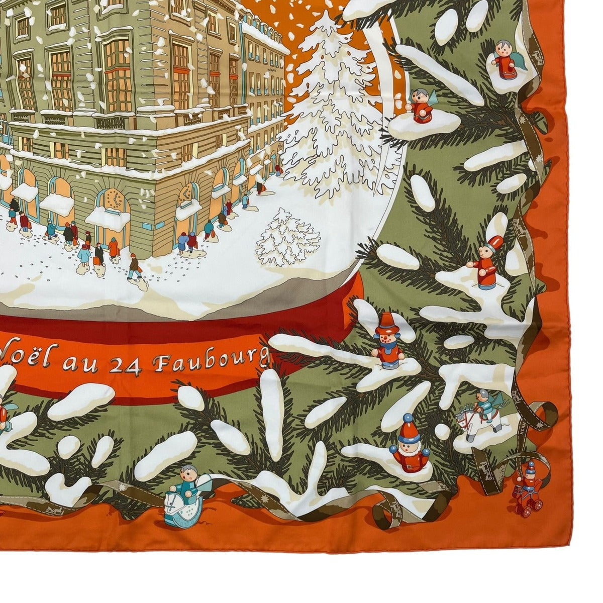 Hermes Scarf Carre 90 Silk Noel Au 24 Faubourg Christmas Orange — view 5