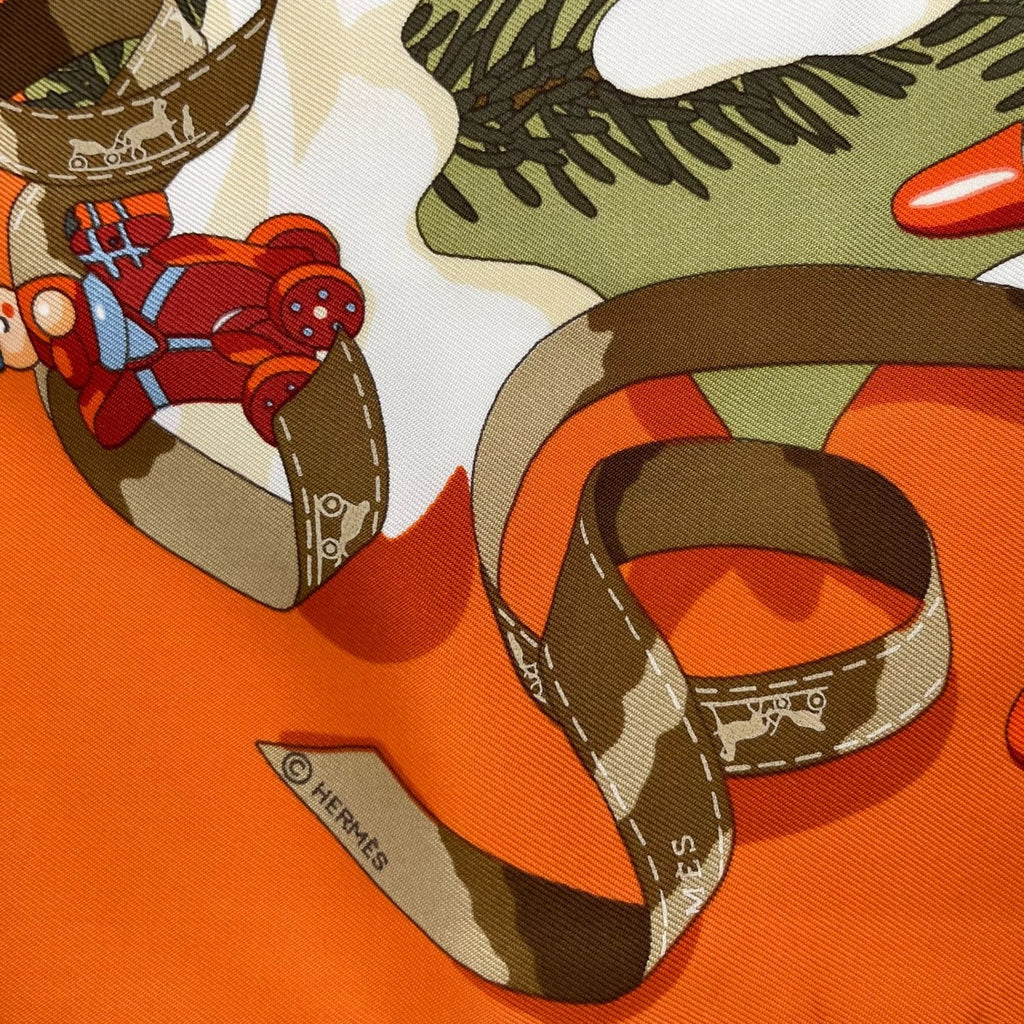 Hermes Scarf Carre 90 Silk Noel Au 24 Faubourg Christmas Orange — view 9