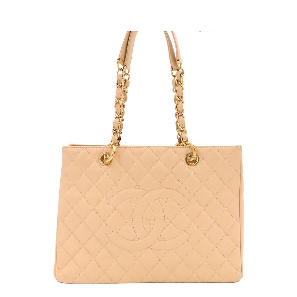 Chanel Grand Shopping Tote Bag GST Quilted Beige Gold Caviar Leather