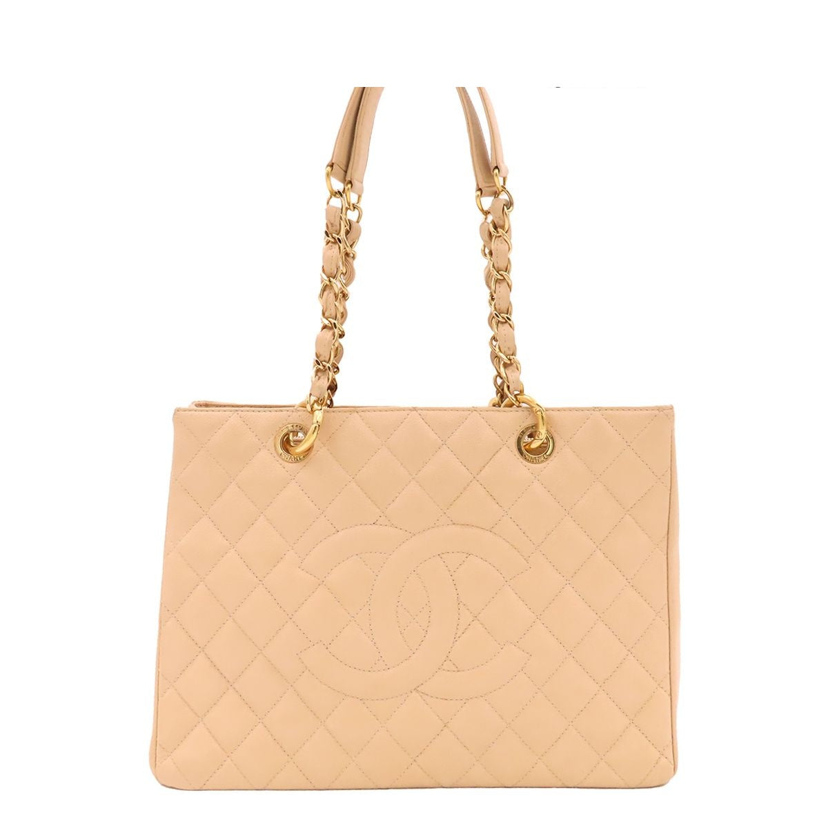 Chanel Grand Shopping Tote Bag GST Quilted Beige Gold Caviar Leather