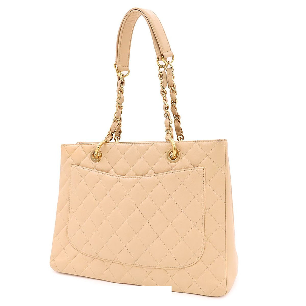 Chanel Grand Shopping Tote Bag GST Quilted Beige Gold Caviar Leather — view 2