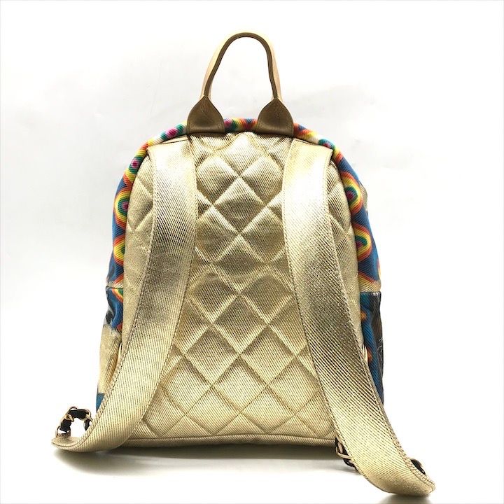 Chanel CC Logo Graffiti Paint Backpack Gold — view 3